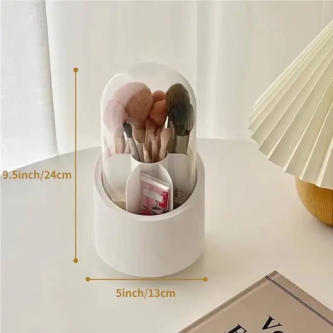 Rotating Makeup Brush Holder With Clear Cover
