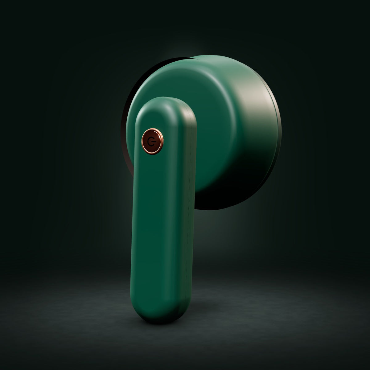 FreshFab lint remover 3D render: back view with the rose-gold power button